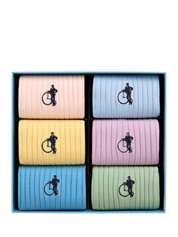 London Sock Company Simply Sartorial Pastel Cotton Blend Socks, Pack of 6, Multi, Multi