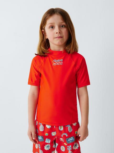 John Lewis Kids' Graphic Wave Rash Vest, Red, Red