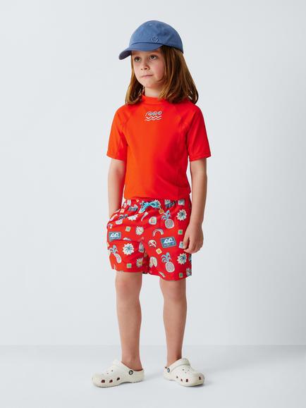 John Lewis Kids' Graphic Wave Rash Vest, Red - view 2, Red