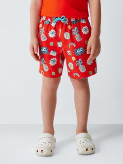 John Lewis Kids' Wish You Were Here Swim Shorts, Red, Red