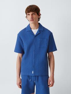 John Lewis Resort Cotton Waffle Texture Short Sleeve Shirt, Nouvean Blue, Nouvean Blue