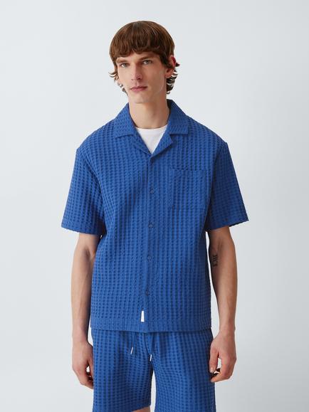 John Lewis Resort Cotton Waffle Texture Short Sleeve Shirt, Nouvean Blue, Nouvean Blue