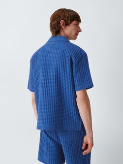 John Lewis Resort Cotton Waffle Texture Short Sleeve Shirt, Nouvean Blue - view 2, Nouvean Blue