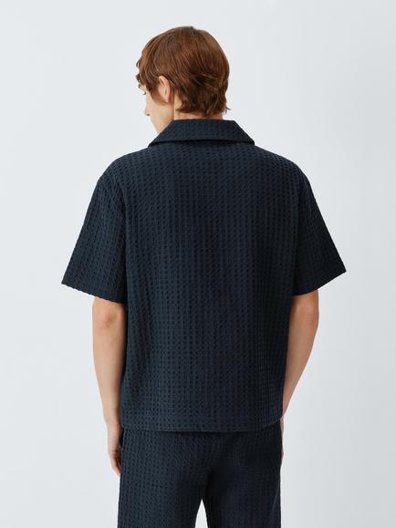 John Lewis Resort Cotton Waffle Texture Short Sleeve Shirt, Navy - view 2, Navy