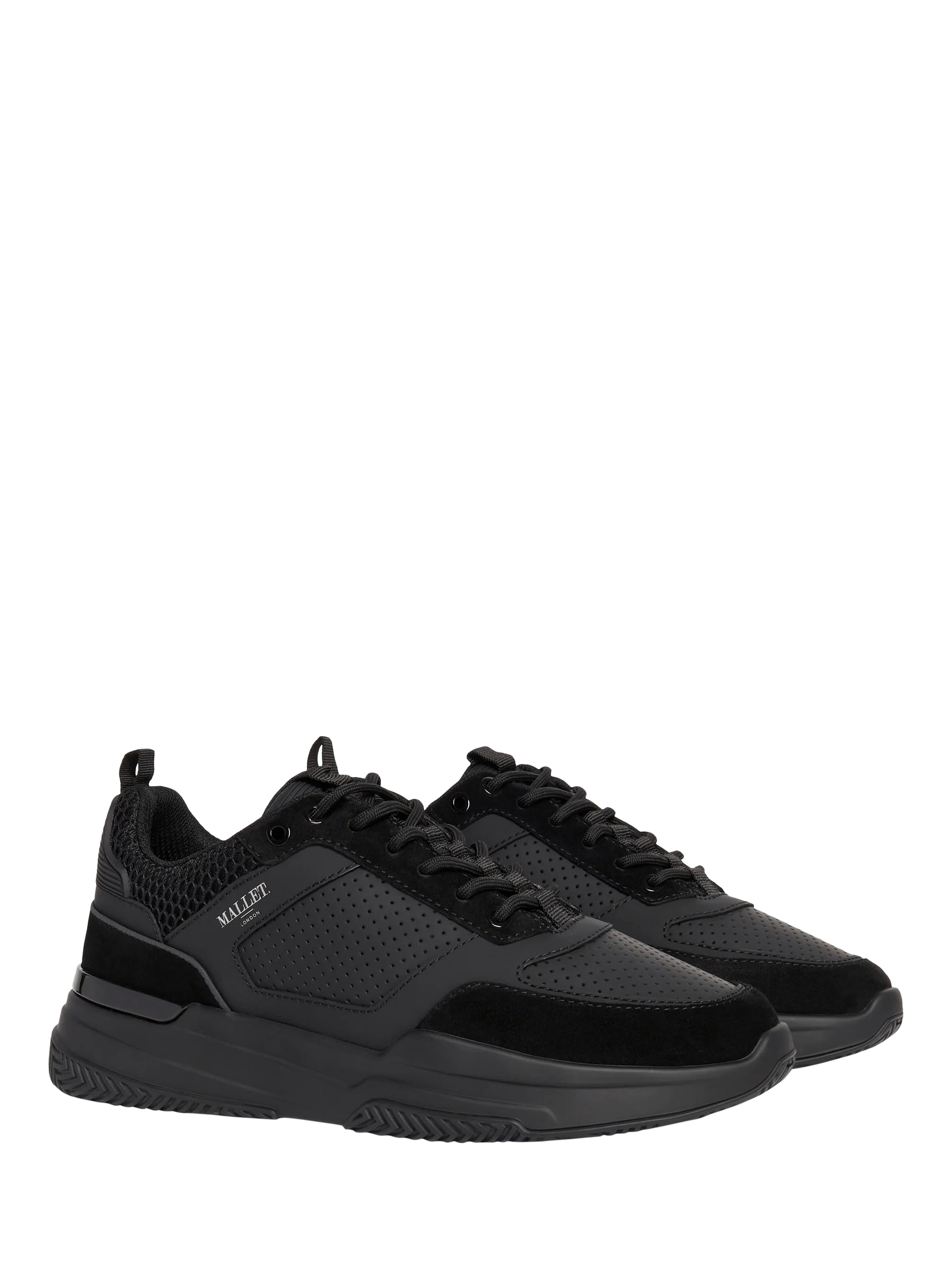 Product image 2 of 5, which shows Mallet Radnor Leather Lace Up Trainers, Triple Black, 12
