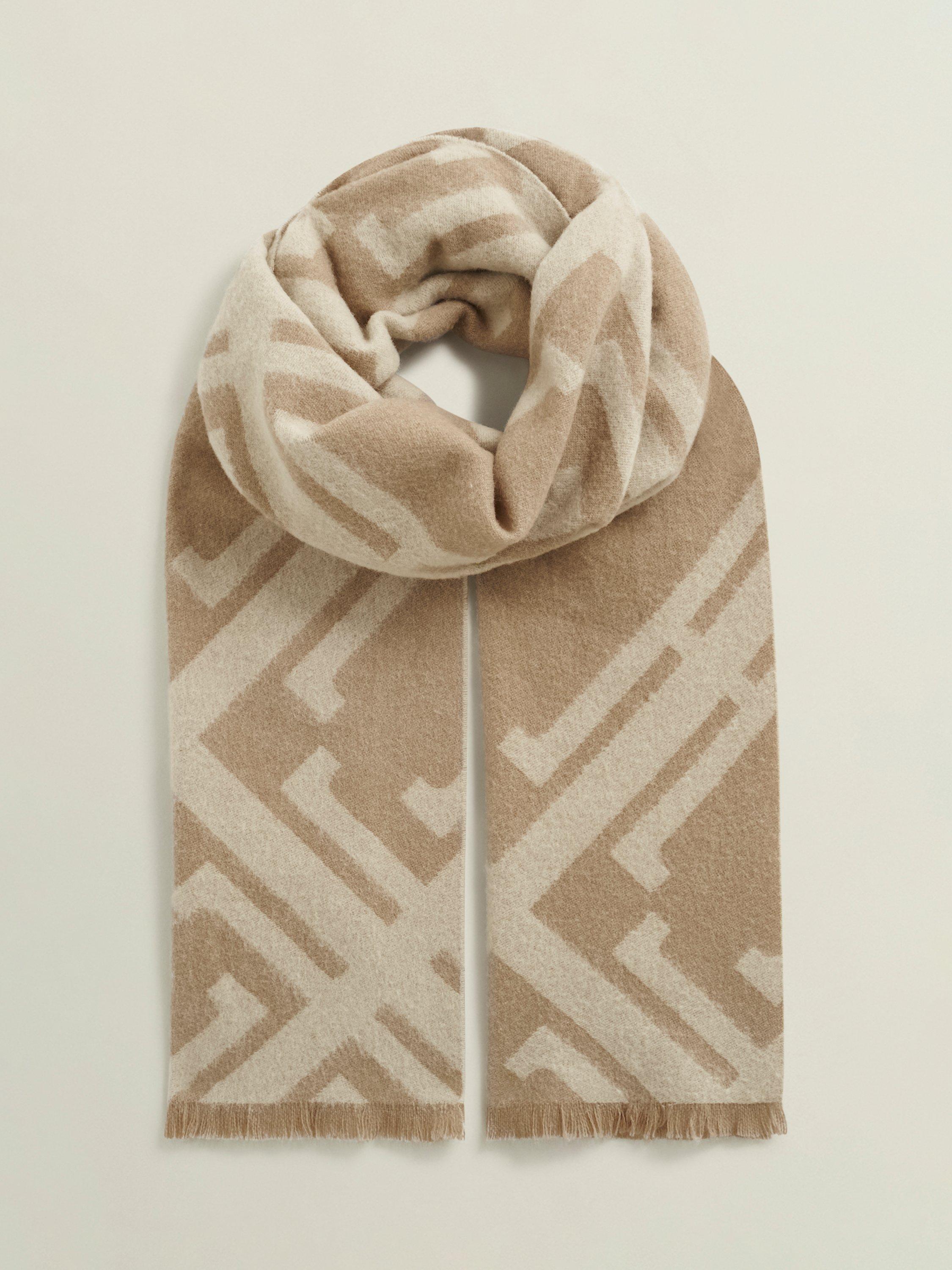 Hobbs Delaney Insignia Pure Wool Scarf, Camel/Cream