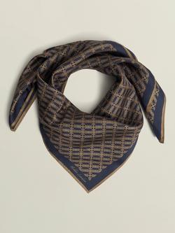 Hobbs Bria Insignia Pure Silk Scarf, Navy/Camel, Navy/Camel
