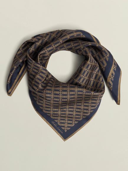 Hobbs Bria Insignia Pure Silk Scarf, Navy/Camel, Navy/Camel