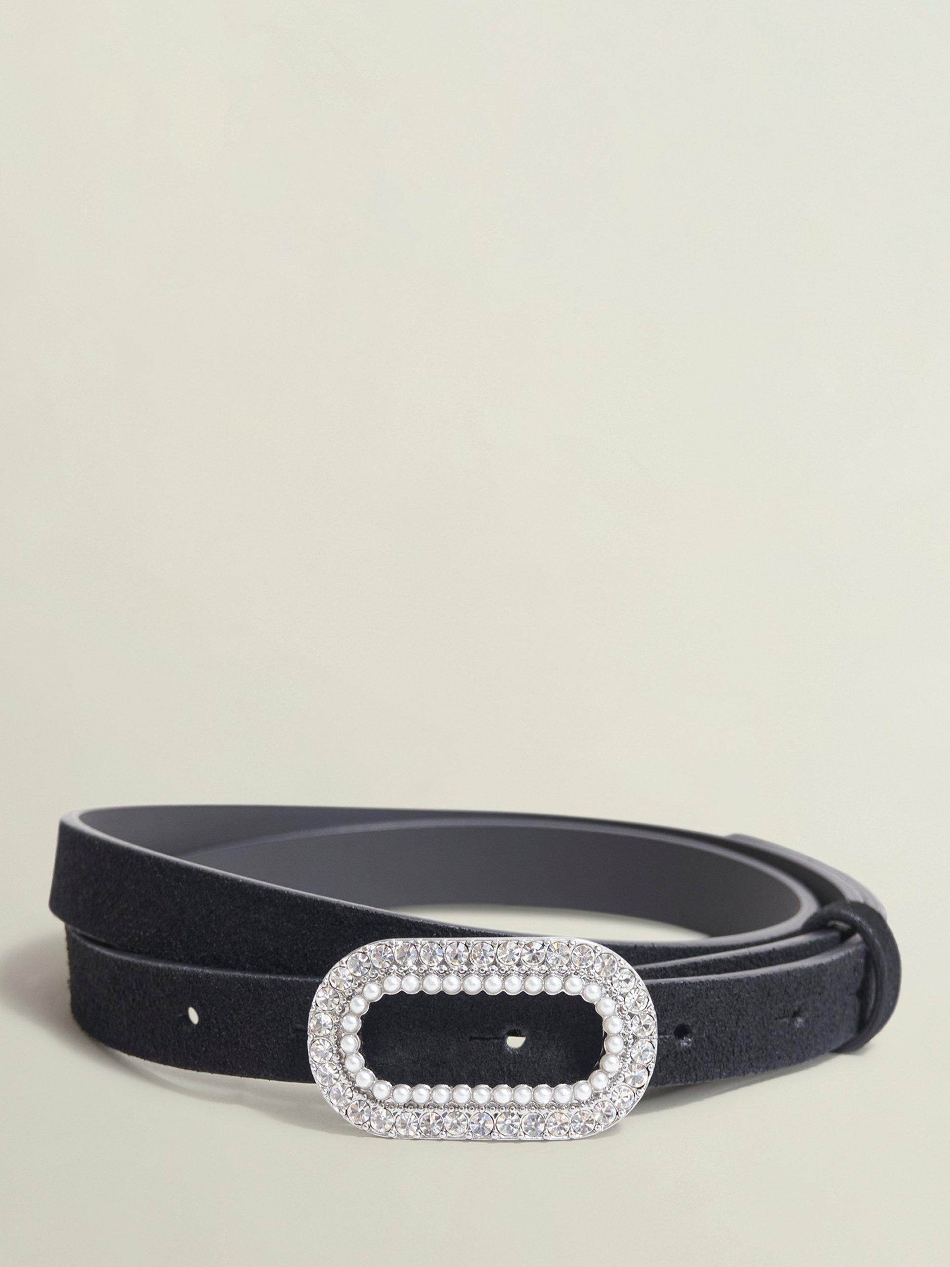 Product image 1 of 4, which shows Hobbs Cathy Jewelled Belt, Black, L