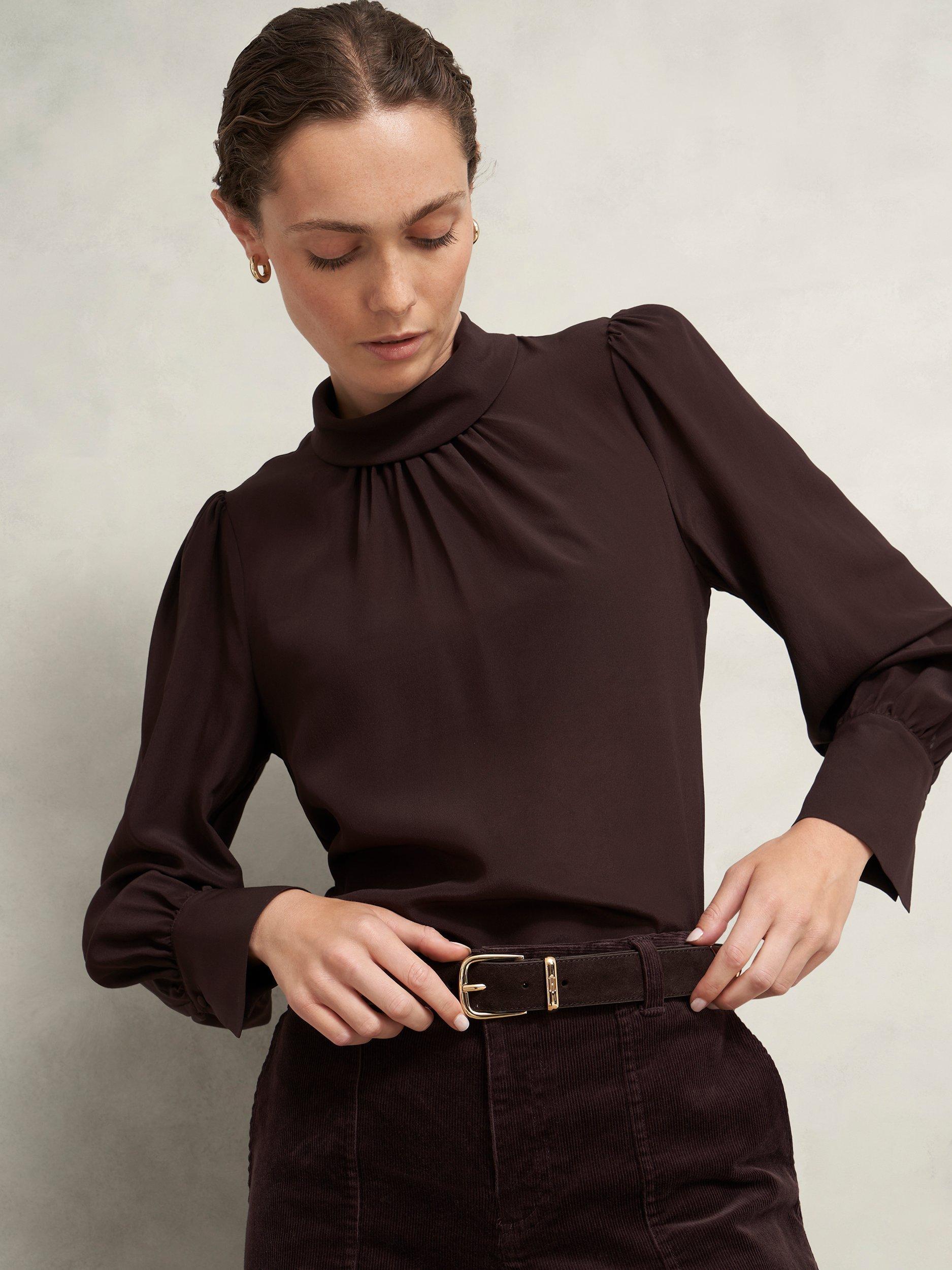 Product image 2 of 4, which shows Hobbs Nima Pure Suede Belt, Chocolate Brown, L