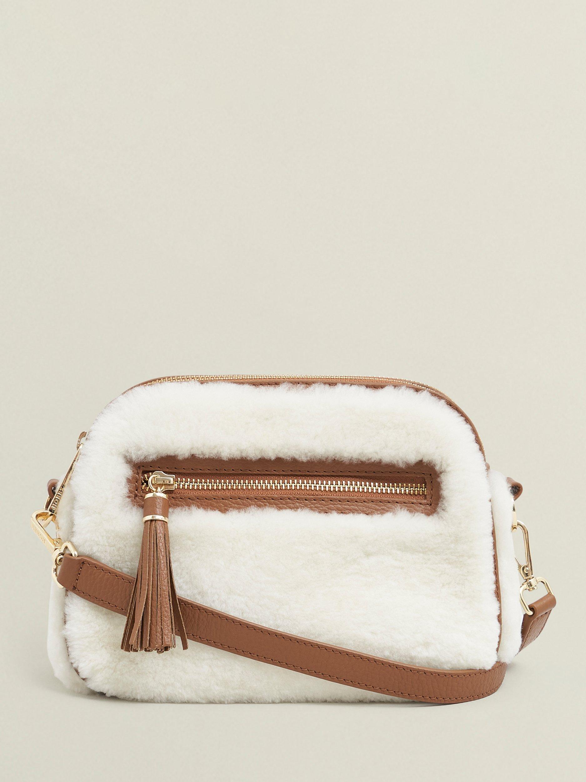 Product image 1 of 4, which shows Hobbs Carlton Shearling Bag, Tan