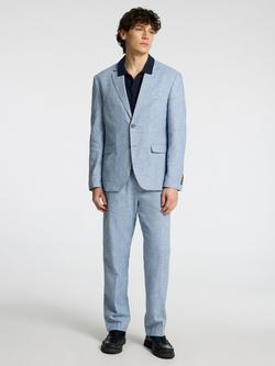 Selected Malik Single Breasted Linen-Cotton Blend Blazer, Light Blue - view 2, Light Blue
