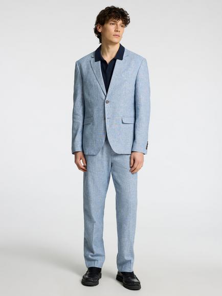 Selected Malik Single Breasted Linen-Cotton Blend Blazer, Light Blue - view 2, Light Blue