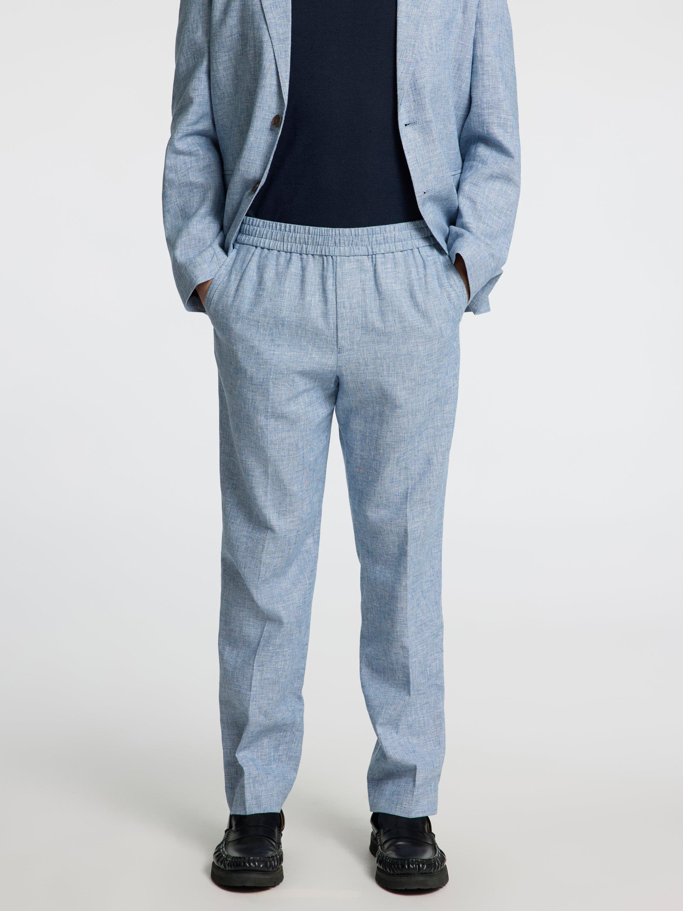 Product image 1 of 6, which shows Selected Malik Tailored Fit Linen Suit Trousers, Light Blue, 32R
