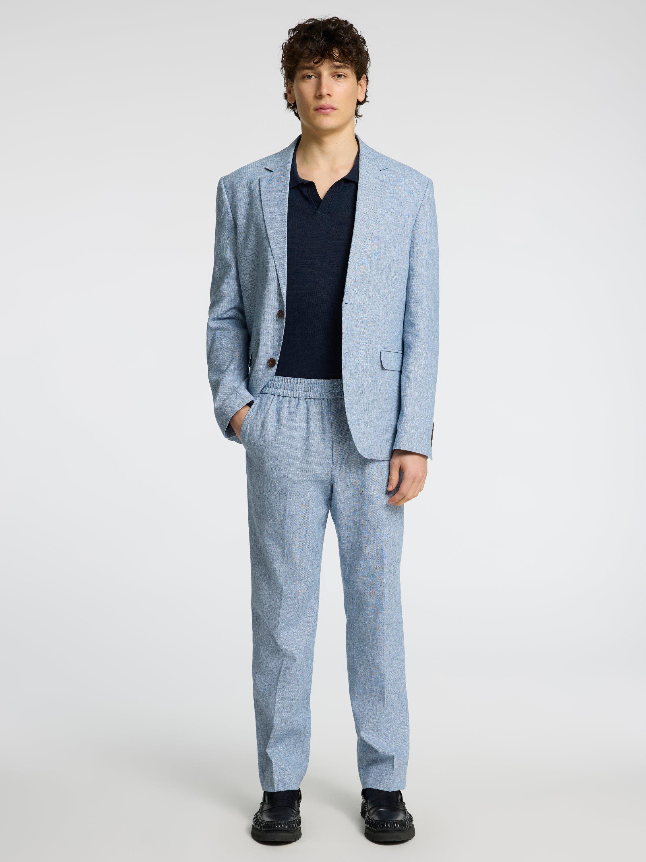 Product image 2 of 6, which shows Selected Malik Tailored Fit Linen Suit Trousers, Light Blue, 32R