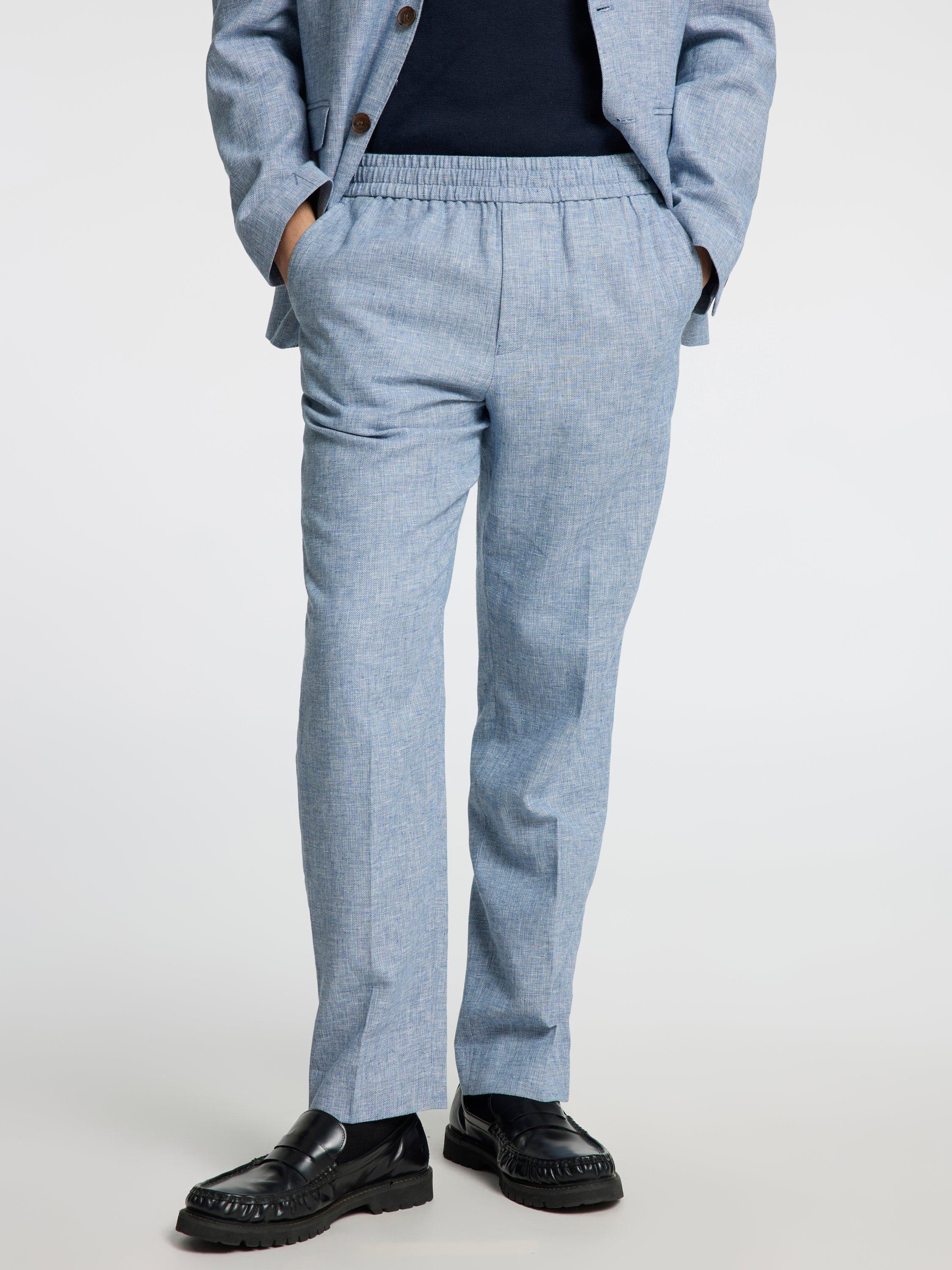 Product image 4 of 6, which shows Selected Malik Tailored Fit Linen Suit Trousers, Light Blue, 32R