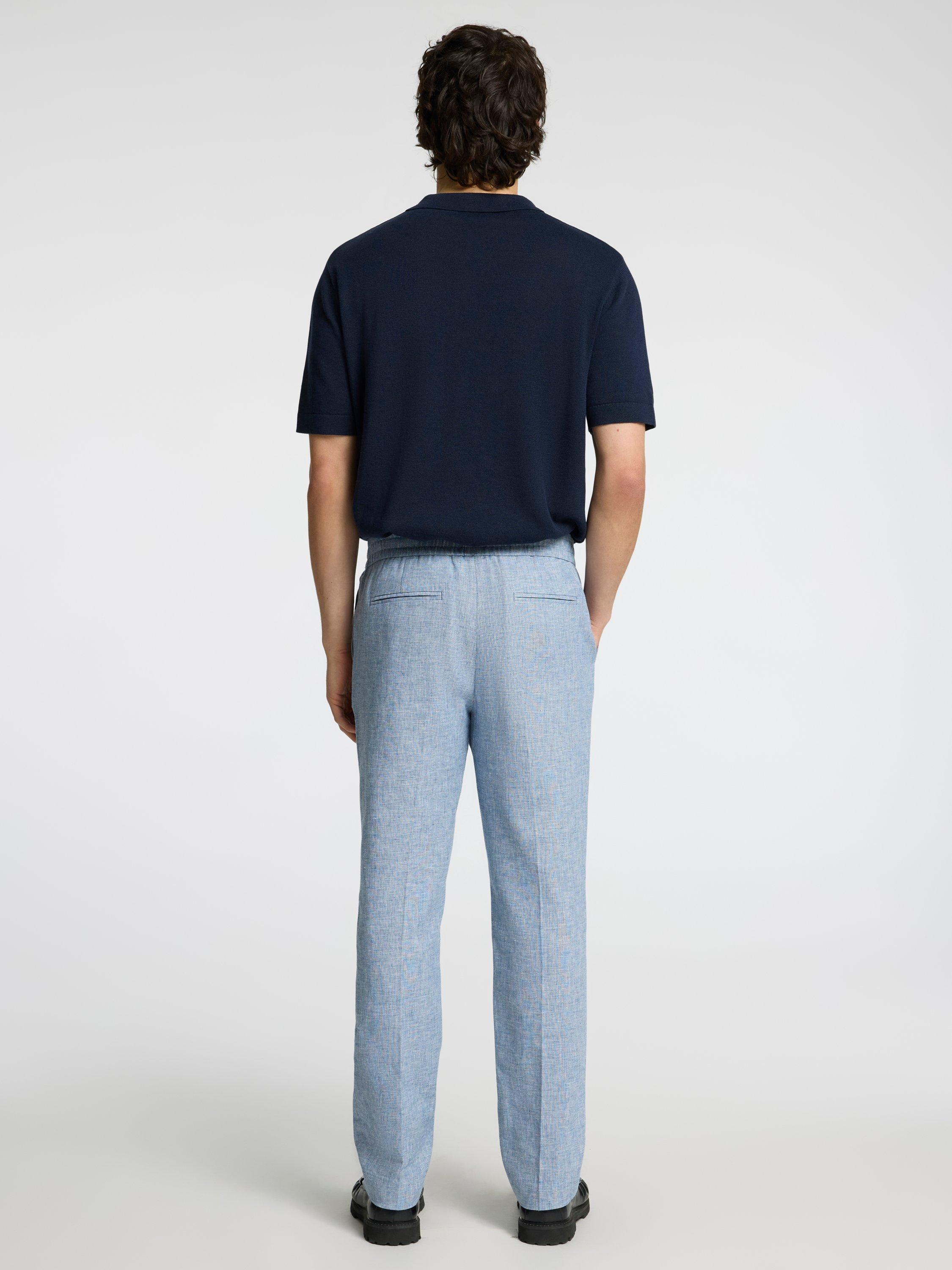Product image 5 of 6, which shows Selected Malik Tailored Fit Linen Suit Trousers, Light Blue, 32R