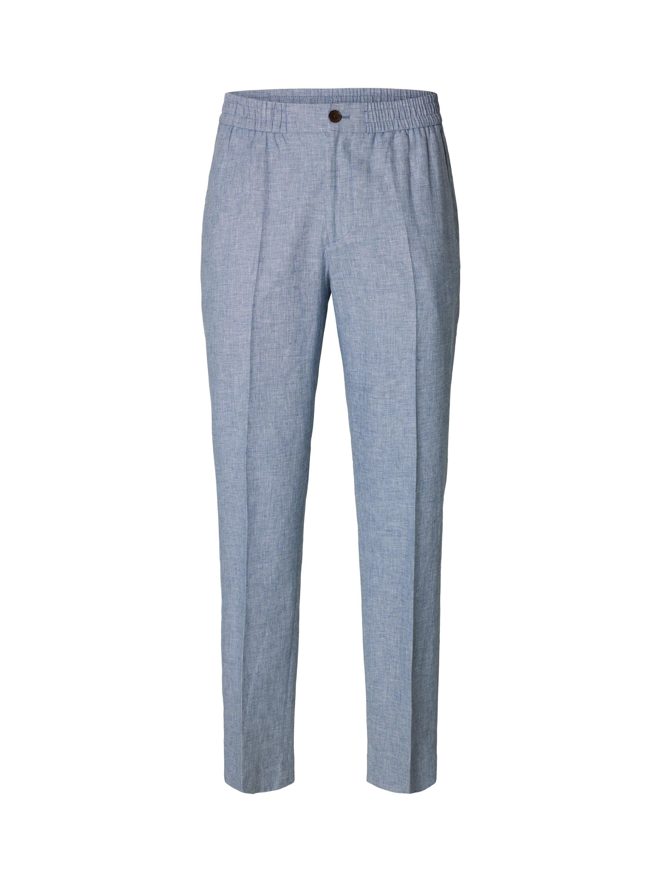 Product image 6 of 6, which shows Selected Malik Tailored Fit Linen Suit Trousers, Light Blue, 32R