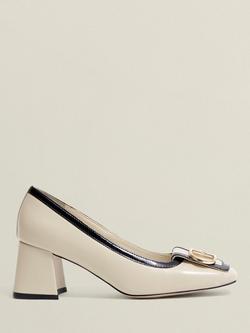 Hobbs Lexia Insignia Leather Court Shoes, Beige/Black, Beige/Black