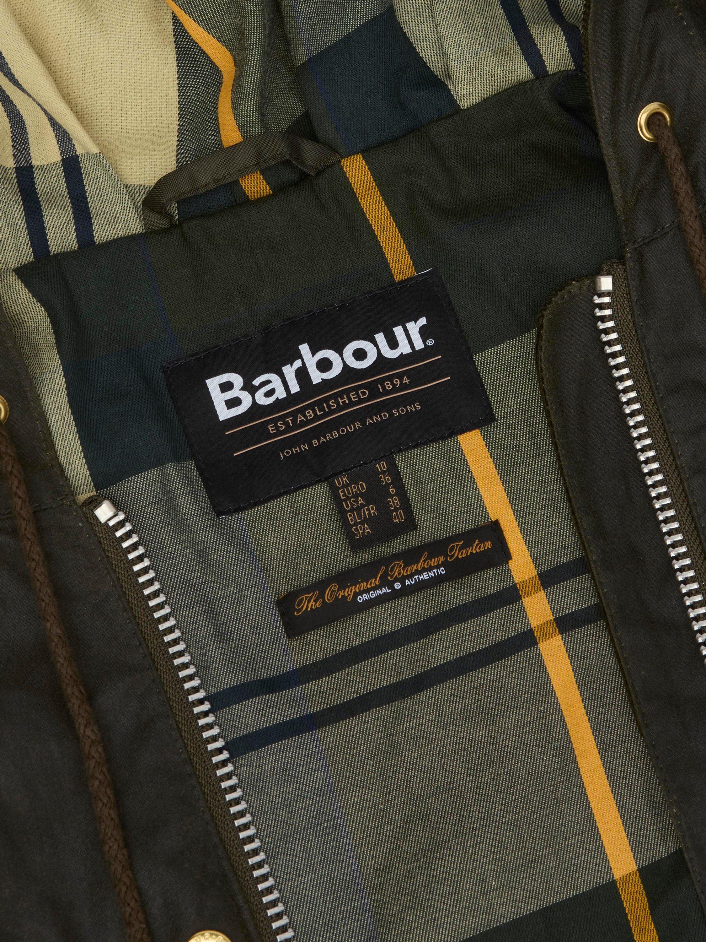 Product image 4 of 11, which shows Barbour Aberford Waxed Jacket, Olive/Ancient Tartn, 8