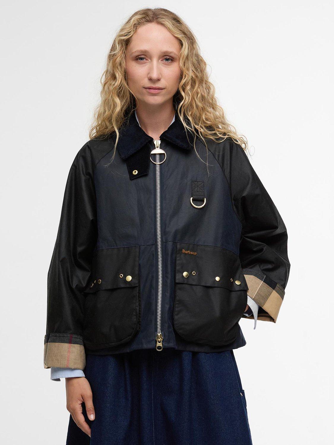 Product image 1 of 7, which shows Barbour Kearton Waxed Jacket, Navy/Black, 8