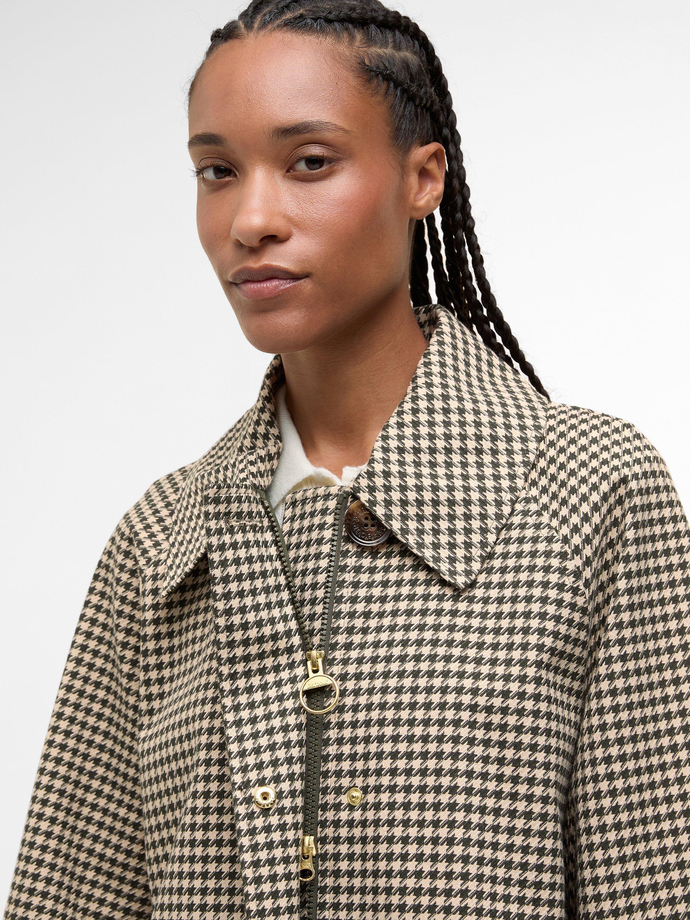 Product image 3 of 7, which shows Barbour Kennedy Houndstooth Check Showerproof Car Coat, Sage Houndsth/Mist, 8