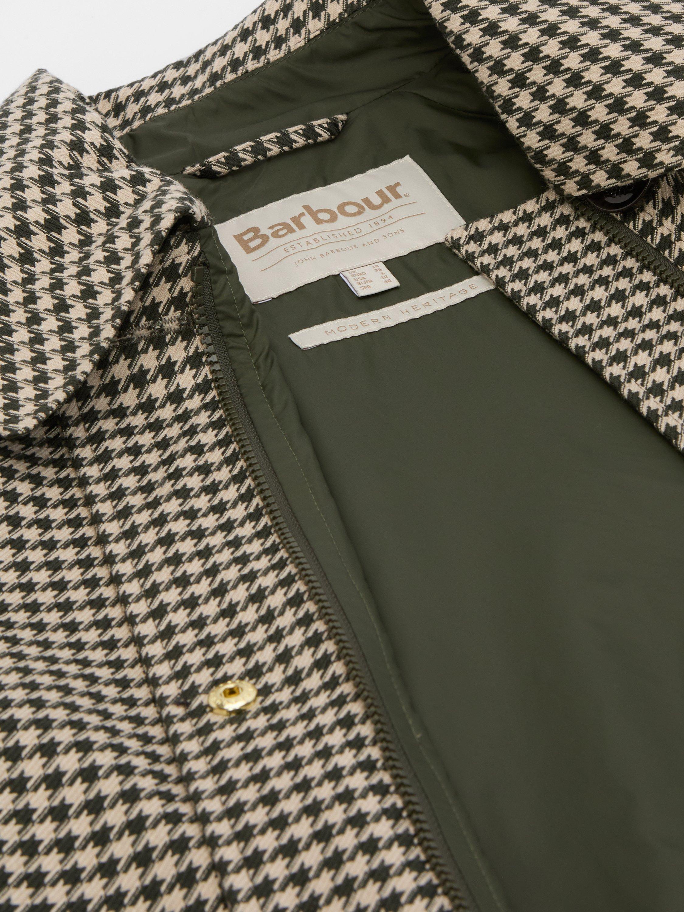 Product image 5 of 7, which shows Barbour Kennedy Houndstooth Check Showerproof Car Coat, Sage Houndsth/Mist, 8