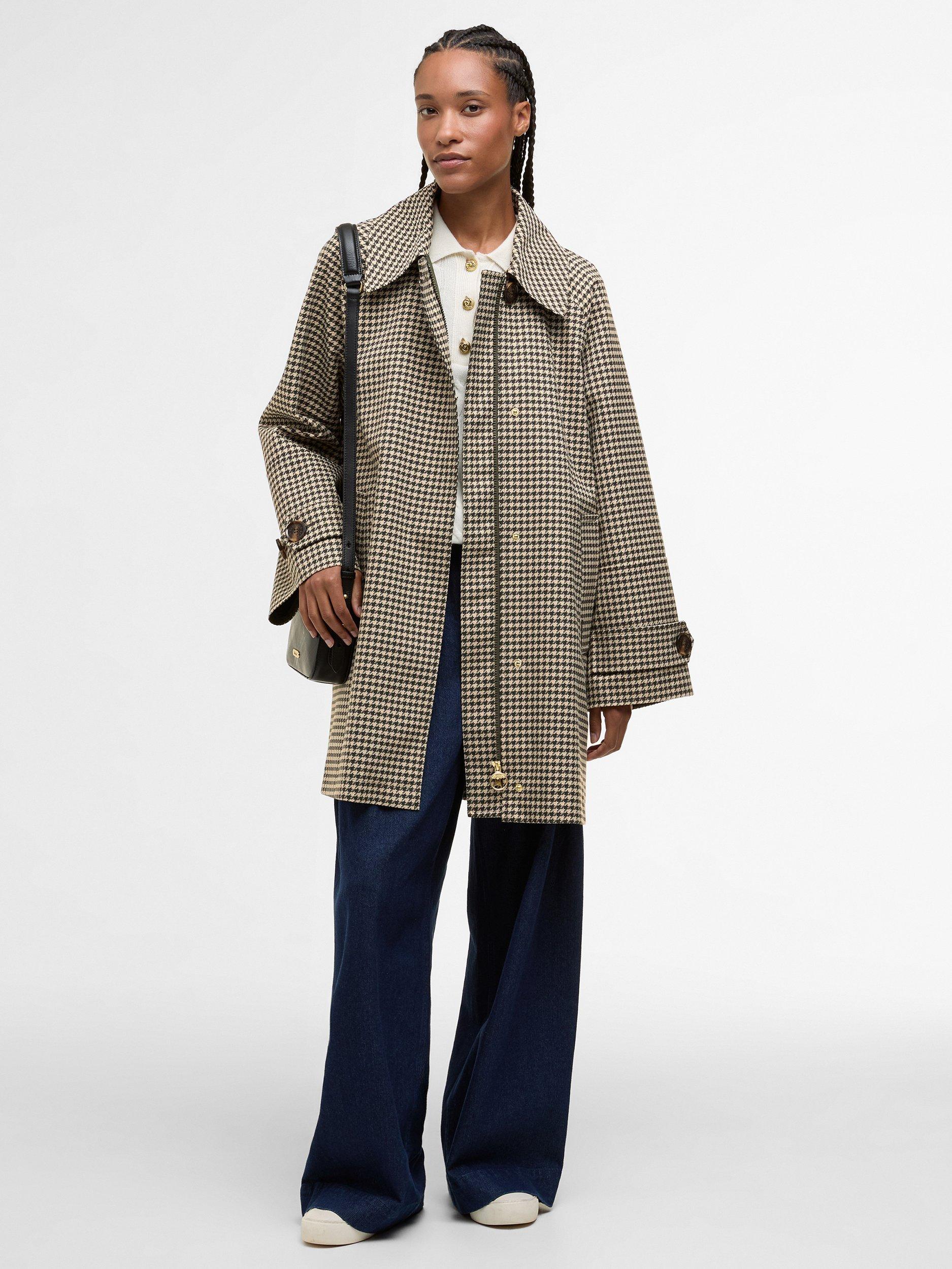 Product image 6 of 7, which shows Barbour Kennedy Houndstooth Check Showerproof Car Coat, Sage Houndsth/Mist, 8