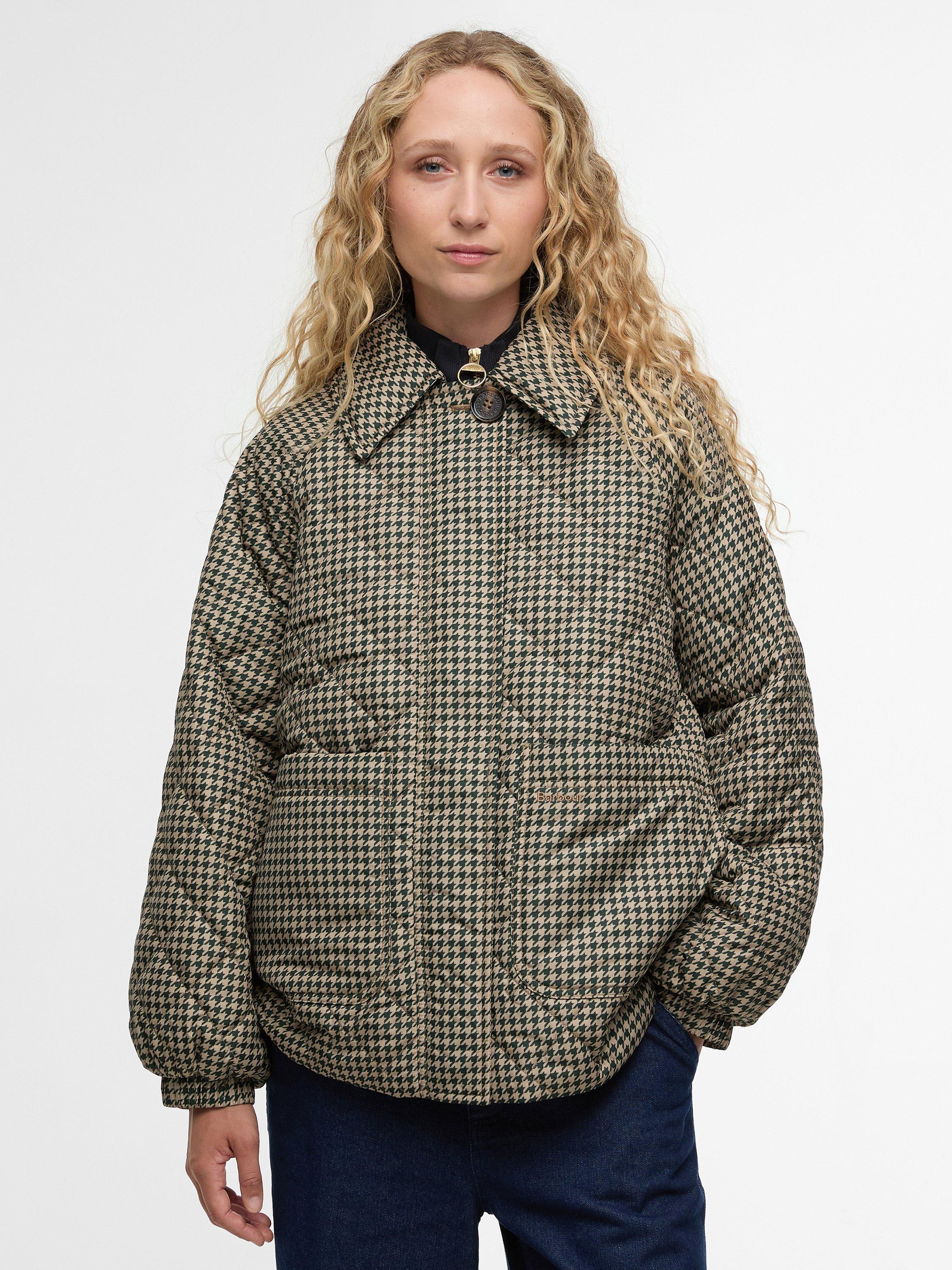 Product image 1 of 7, which shows Barbour Laoise Check Quilted Jacket, Sage/Sand, 8