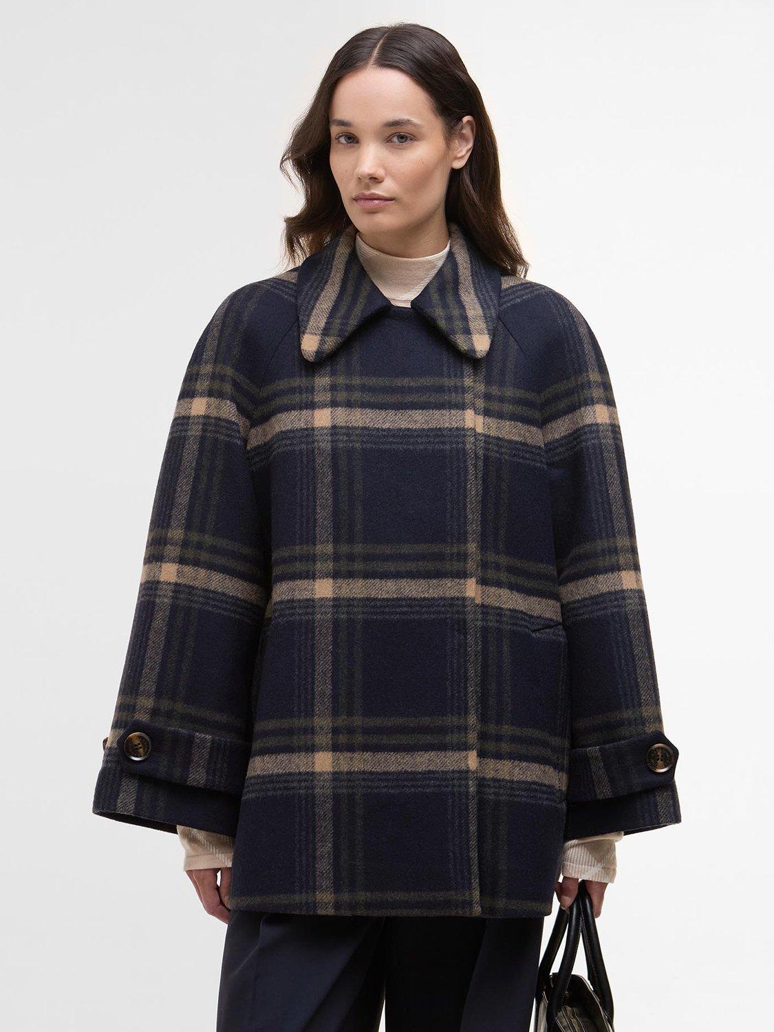 Product image 1 of 7, which shows Barbour Tara Windowpane Check Coat, Navy/Multi, 8