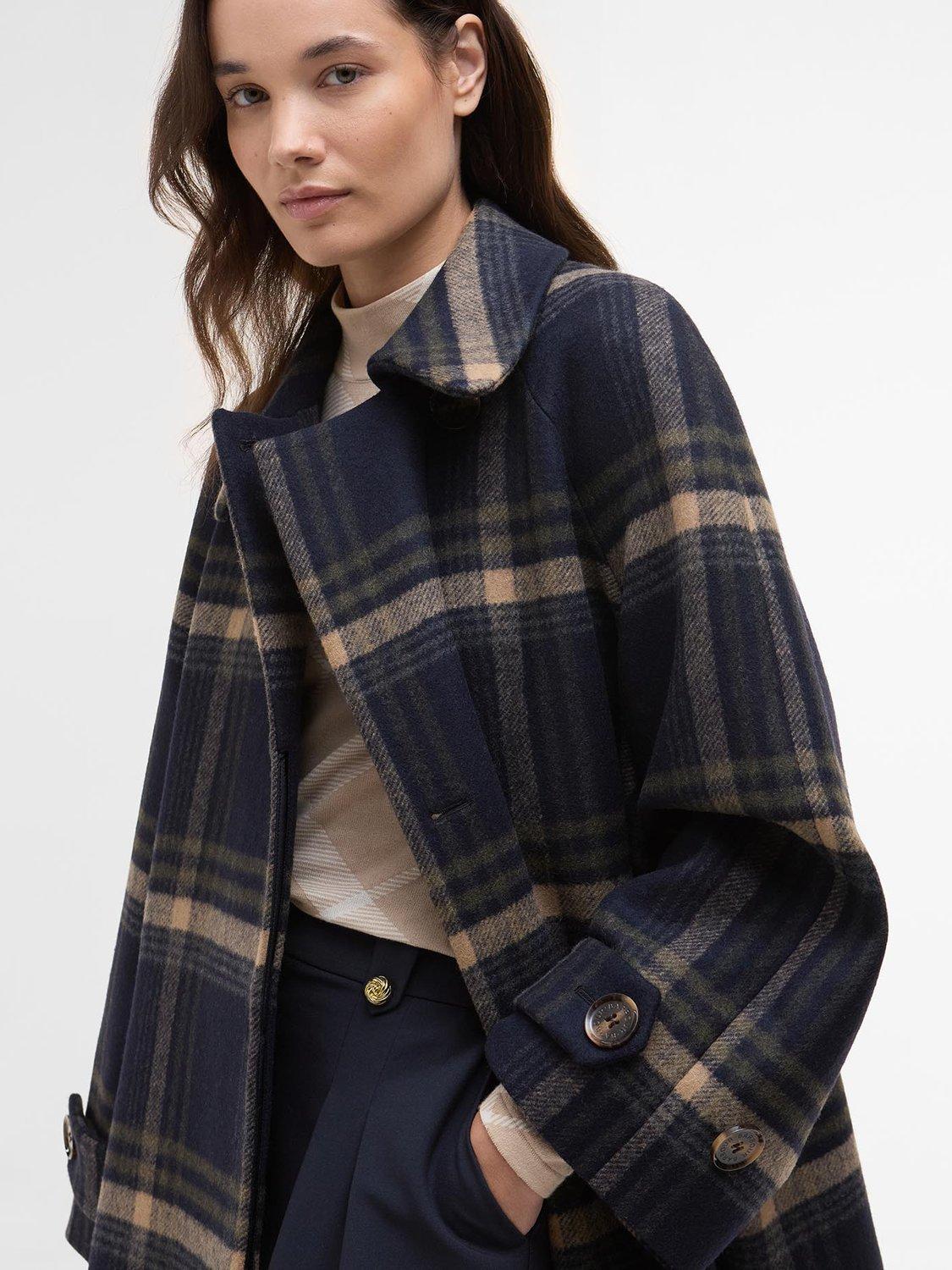 Product image 3 of 7, which shows Barbour Tara Windowpane Check Coat, Navy/Multi, 8