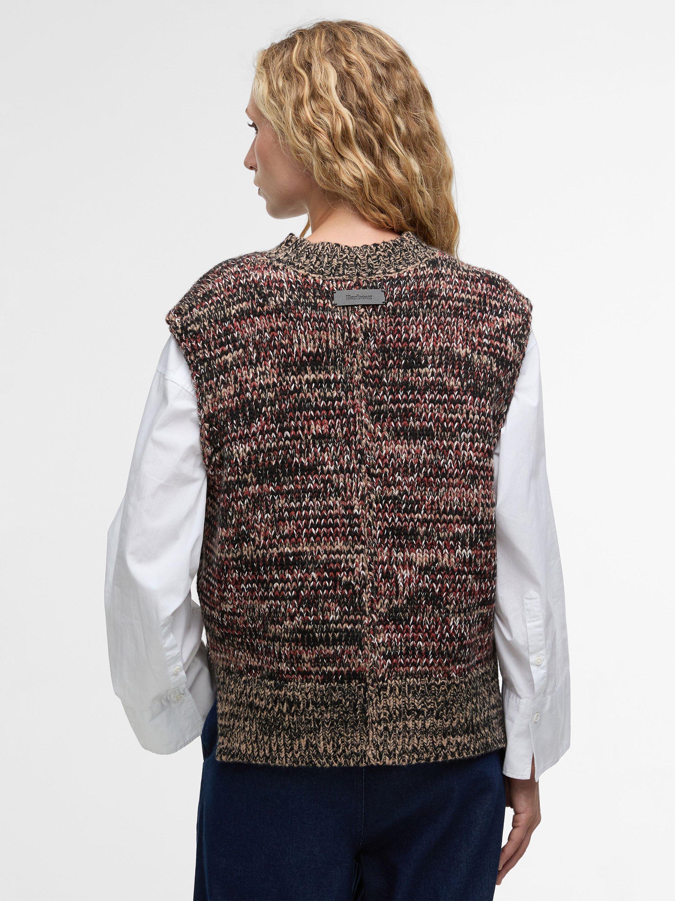 Product image 2 of 6, which shows Barbour Alara Merino Wool Blend Knitted Vest, Brown/Multi, 8