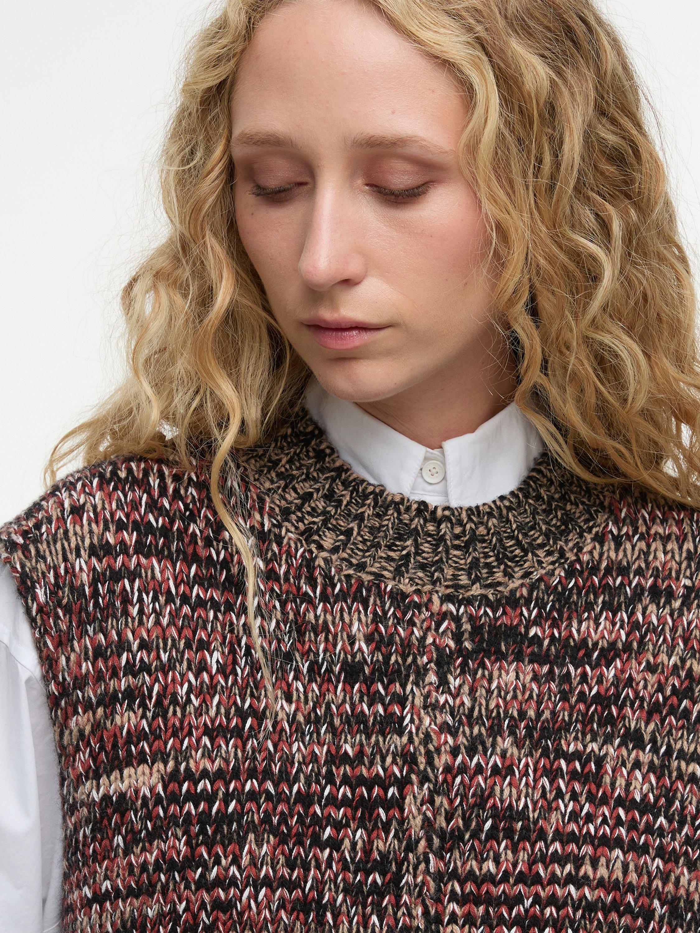Product image 3 of 6, which shows Barbour Alara Merino Wool Blend Knitted Vest, Brown/Multi, 8