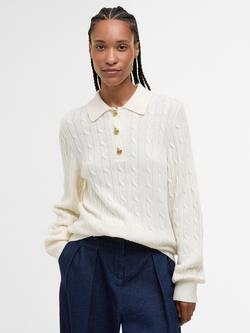 Barbour Evie Collared Wool Blend Cable Knit Jumper, Cloud, Cloud