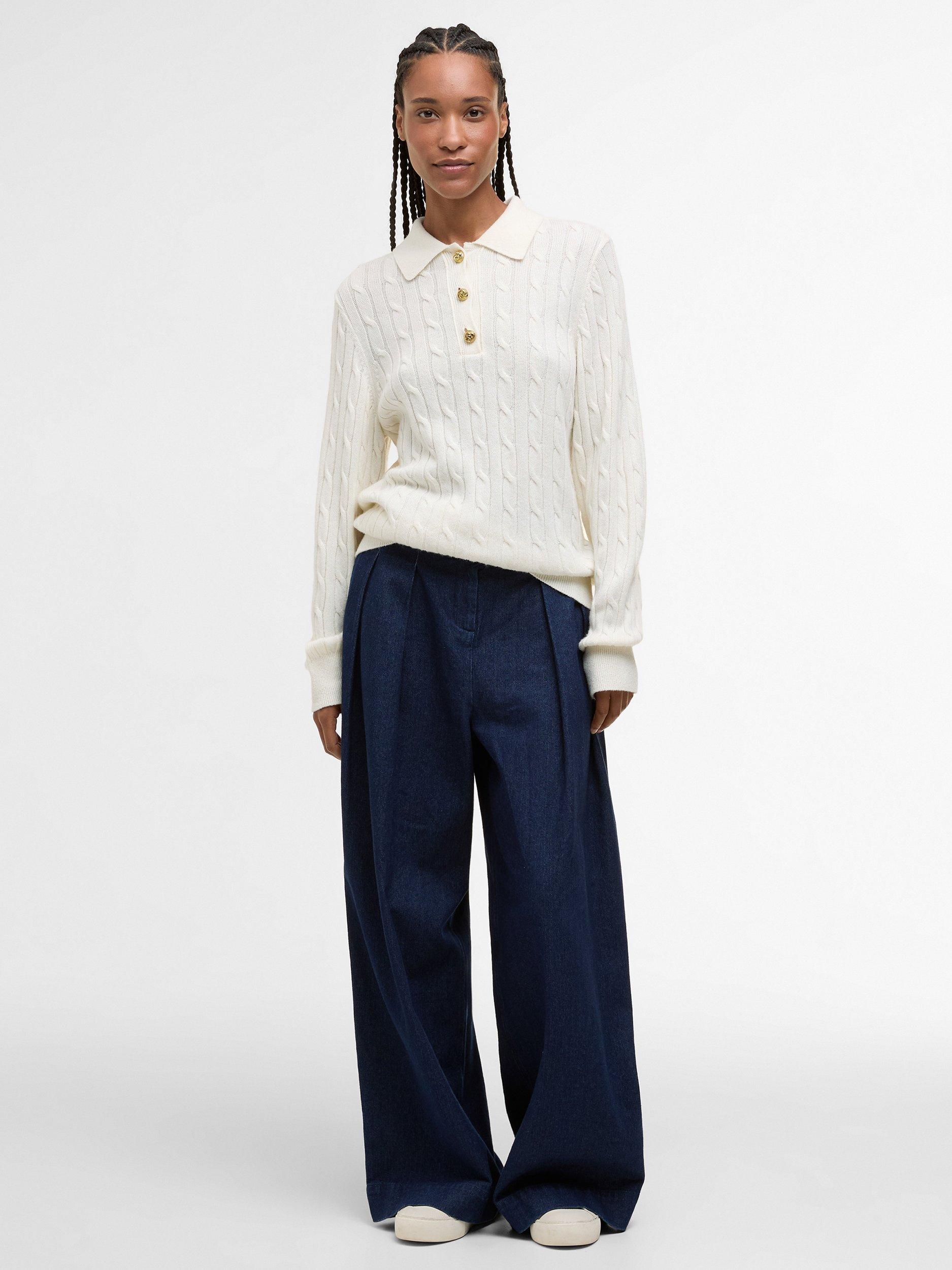 Product image 5 of 6, which shows Barbour Evie Collared Wool Blend Cable Knit Jumper, Cloud, 8