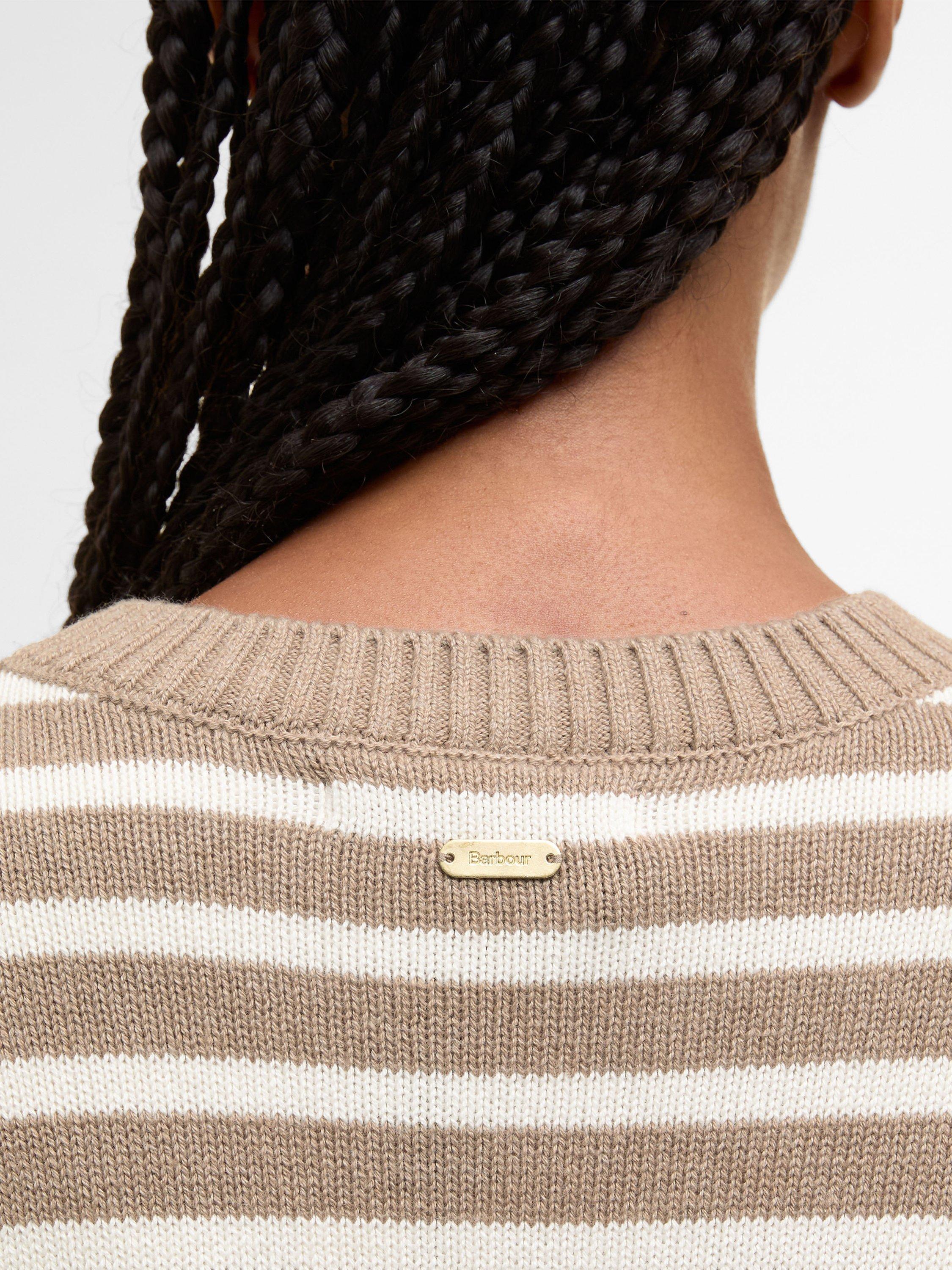 Product image 3 of 6, which shows Barbour Rosie Stripe Jumper, Fawn/Ecru, 8