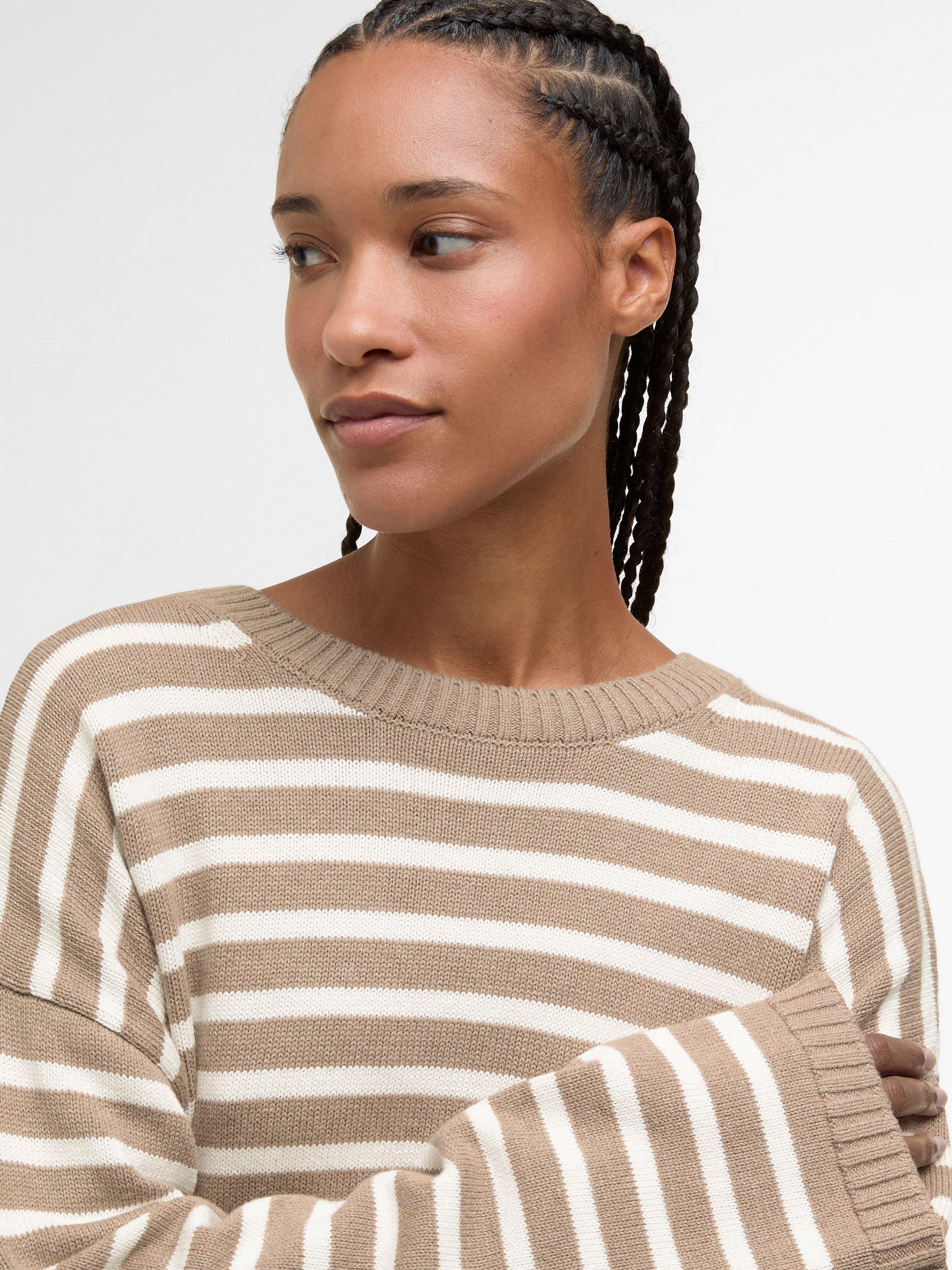 Product image 4 of 6, which shows Barbour Rosie Stripe Jumper, Fawn/Ecru, 8