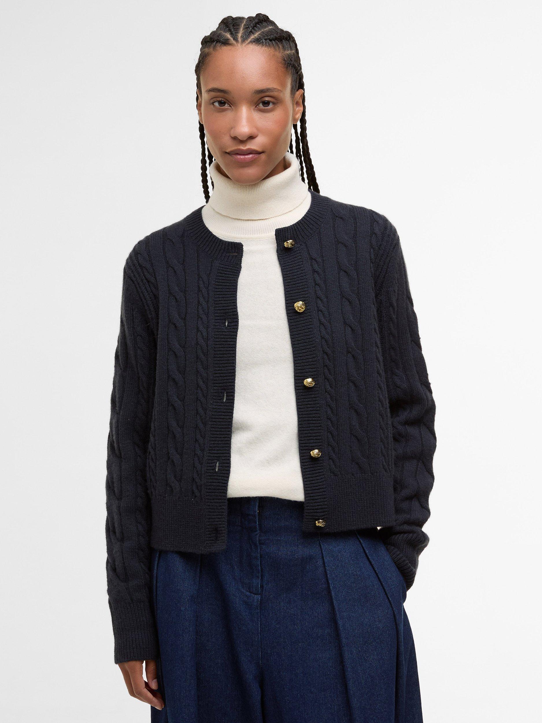 Barbour Elina Wool Blend Knit Cardigan, Dark Navy