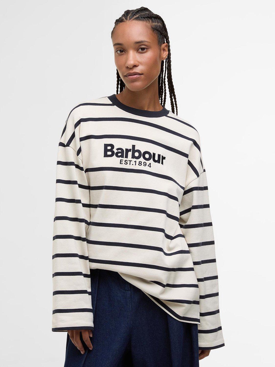 Product image 1 of 6, which shows Barbour Maeve Stripe Jersey Top, Ecru/Navy, 8