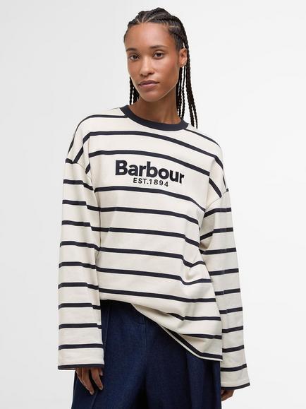 Barbour Icons Maeve Stripe Jersey Top, Ecru/Navy