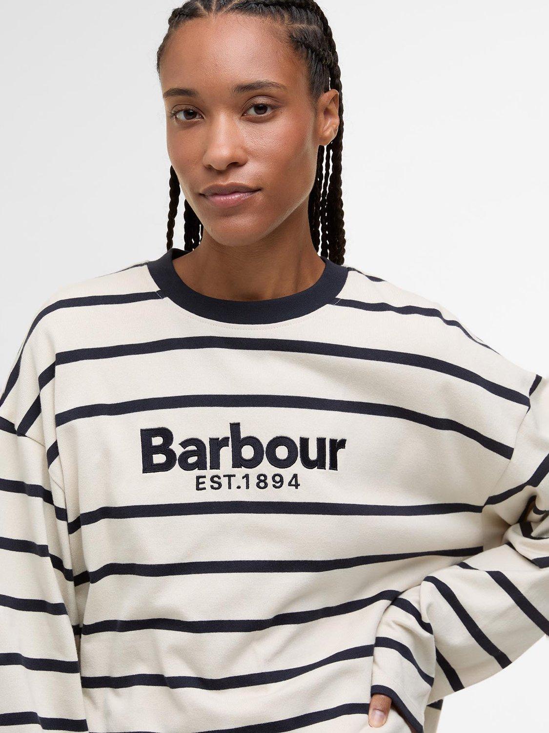 Product image 3 of 6, which shows Barbour Maeve Stripe Jersey Top, Ecru/Navy, 8