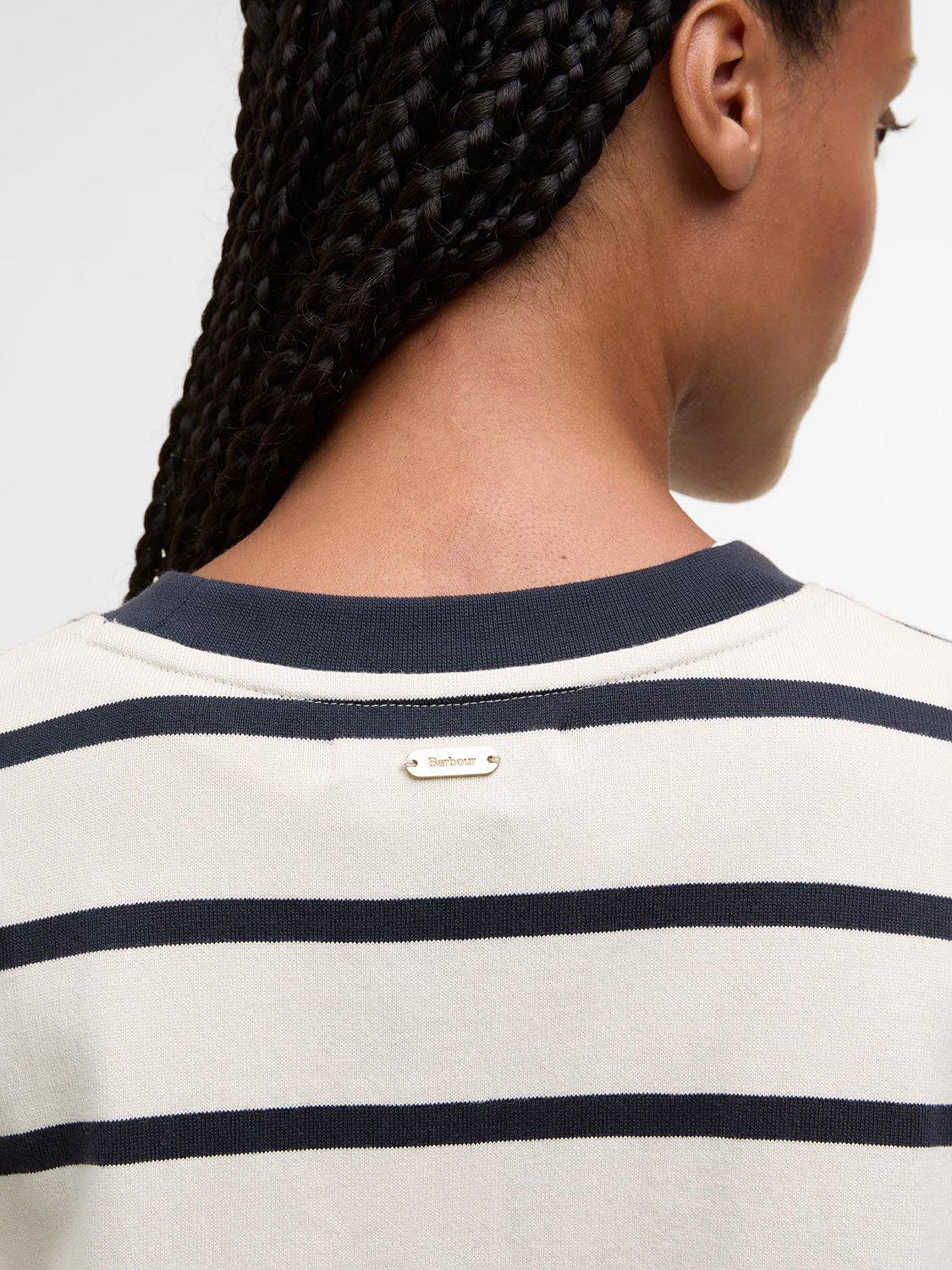 Product image 4 of 6, which shows Barbour Maeve Stripe Jersey Top, Ecru/Navy, 8