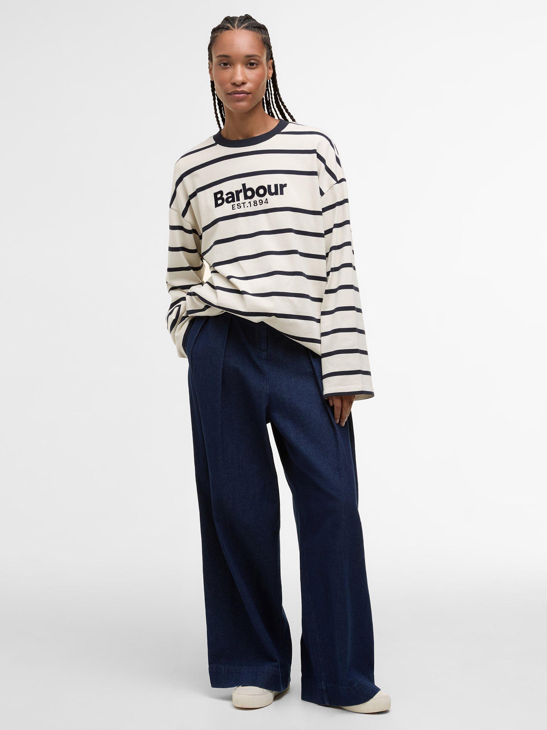 Product image 5 of 6, which shows Barbour Maeve Stripe Jersey Top, Ecru/Navy, 8