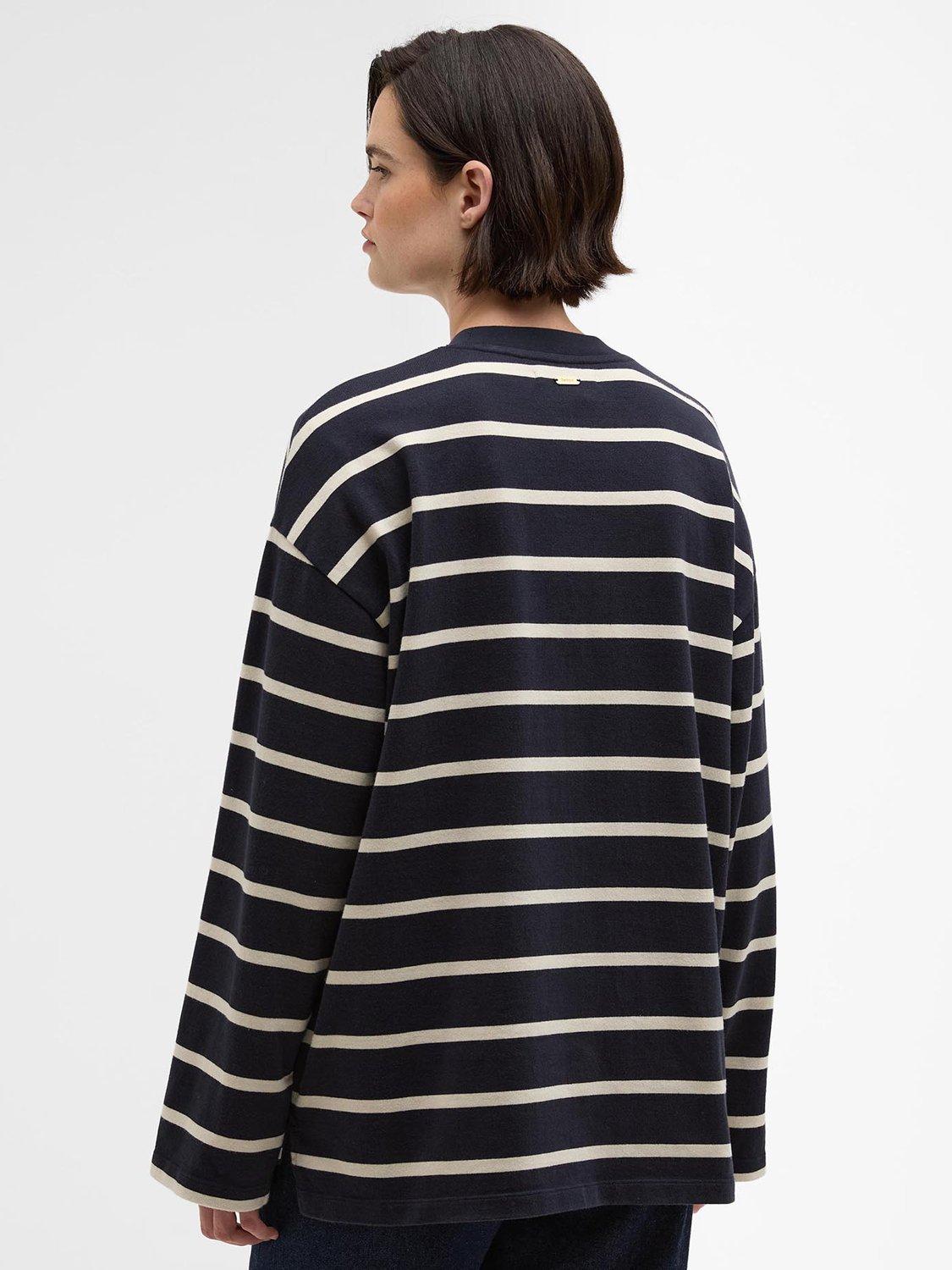 Product image 2 of 6, which shows Barbour Maeve Stripe Jersey Top, Navy/Ecru, 8