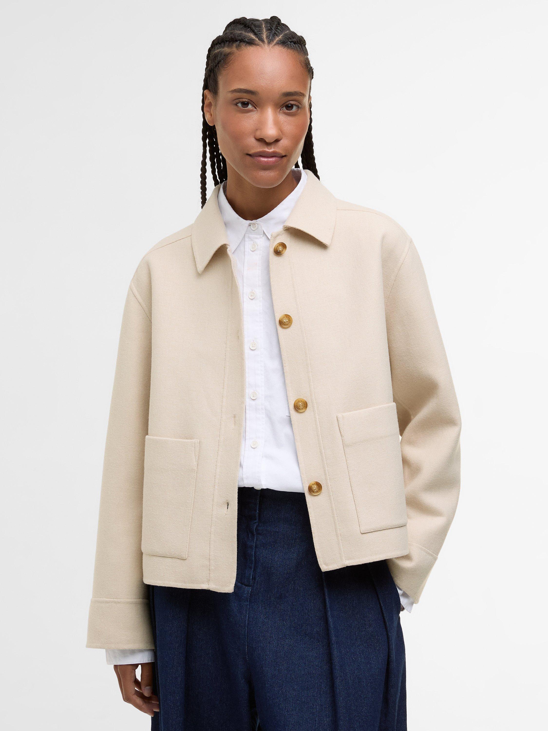 Product image 1 of 6, which shows Barbour Ashdon Wool Blend Overshirt, Oat, 8