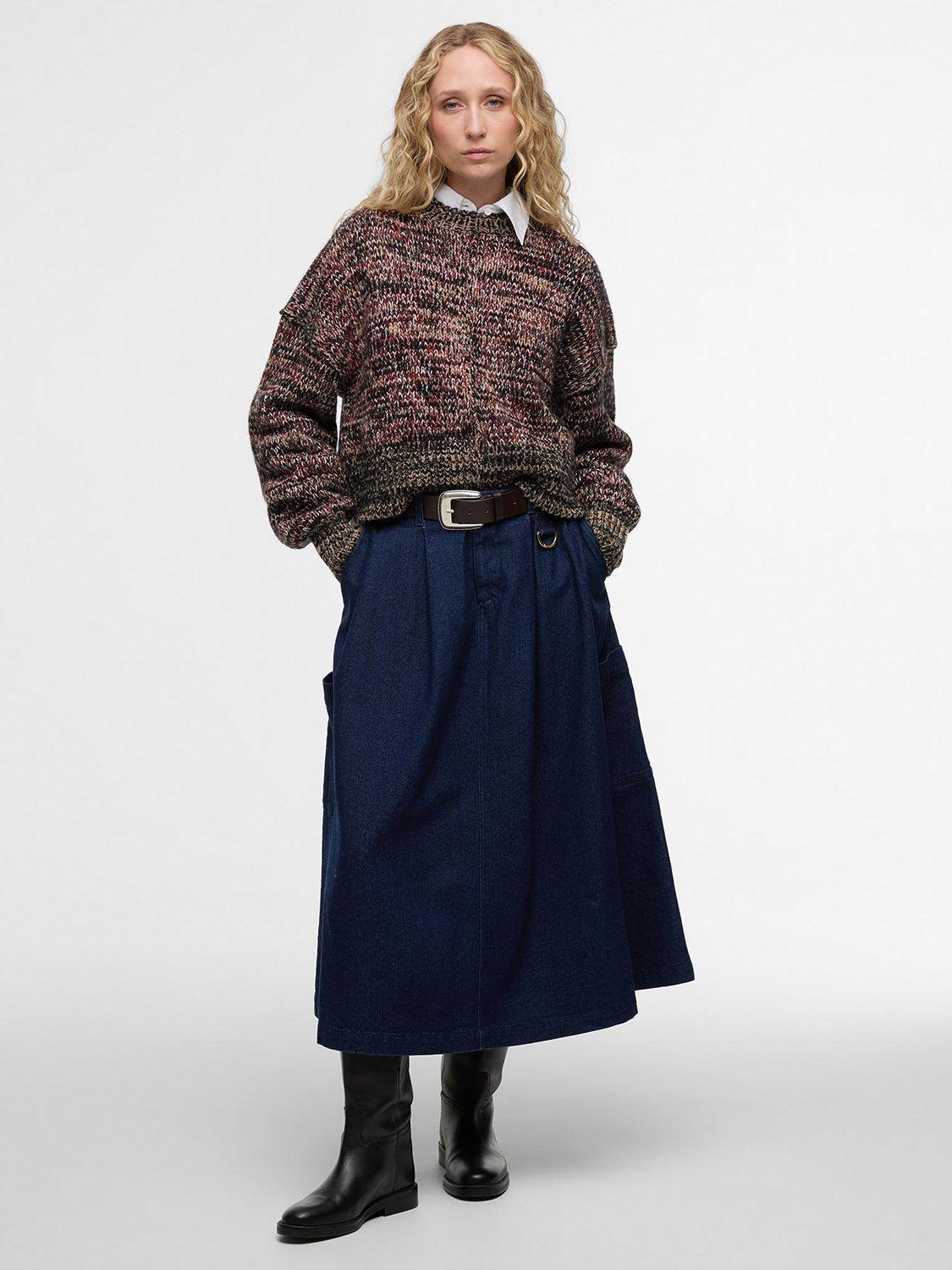 Product image 1 of 5, which shows Barbour Saima Denim Midi Skirt, Rinse Wash, 8