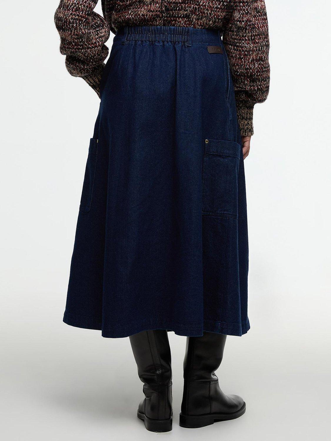 Product image 2 of 5, which shows Barbour Saima Denim Midi Skirt, Rinse Wash, 8