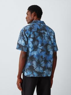 Kin Marble Flower Print Short Sleeve Shirt, Blue - view 2, Blue