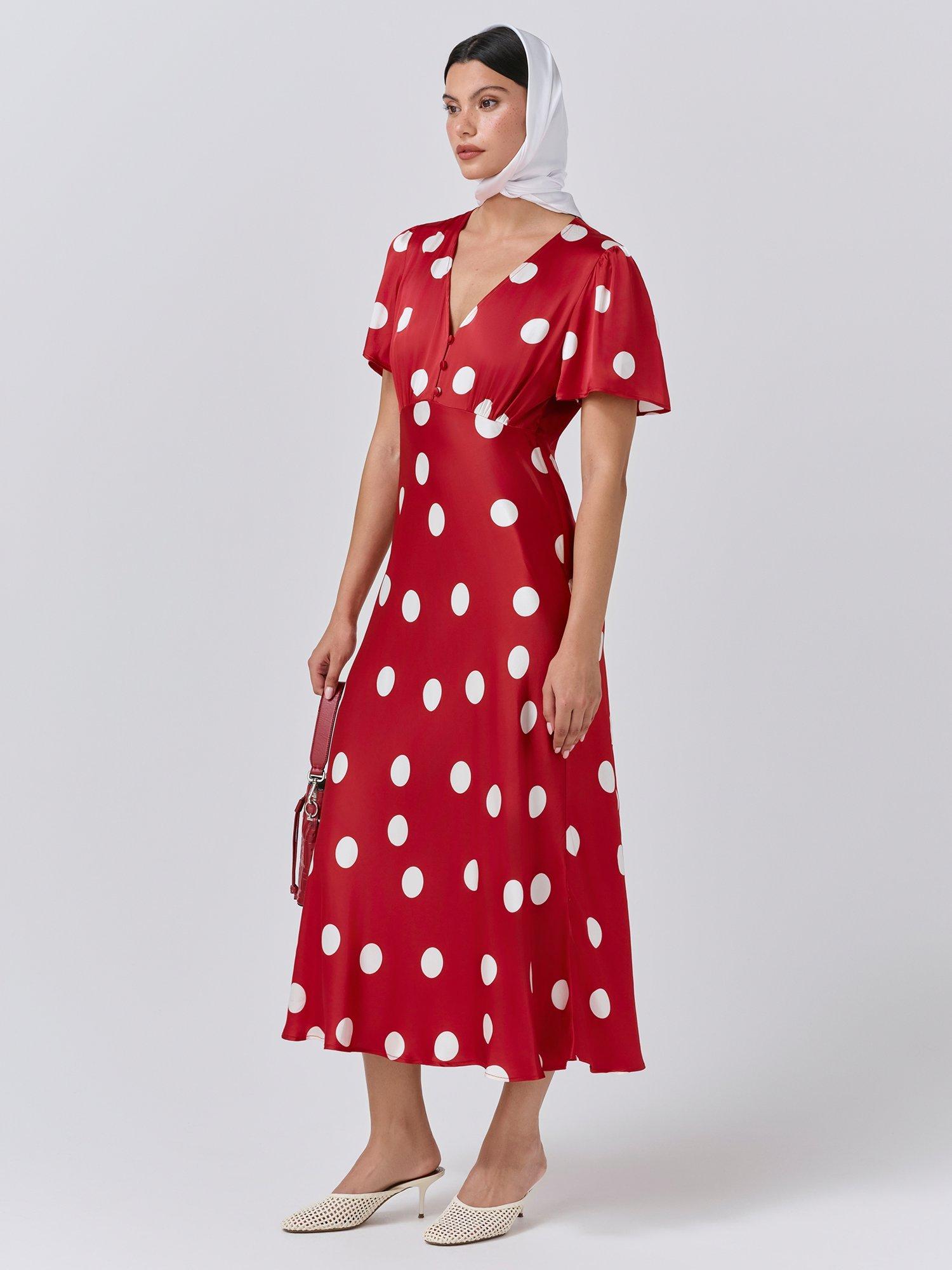 Product image 4 of 5, which shows Ghost Elizabeth Polka Dot Dress, Red Spot, XS