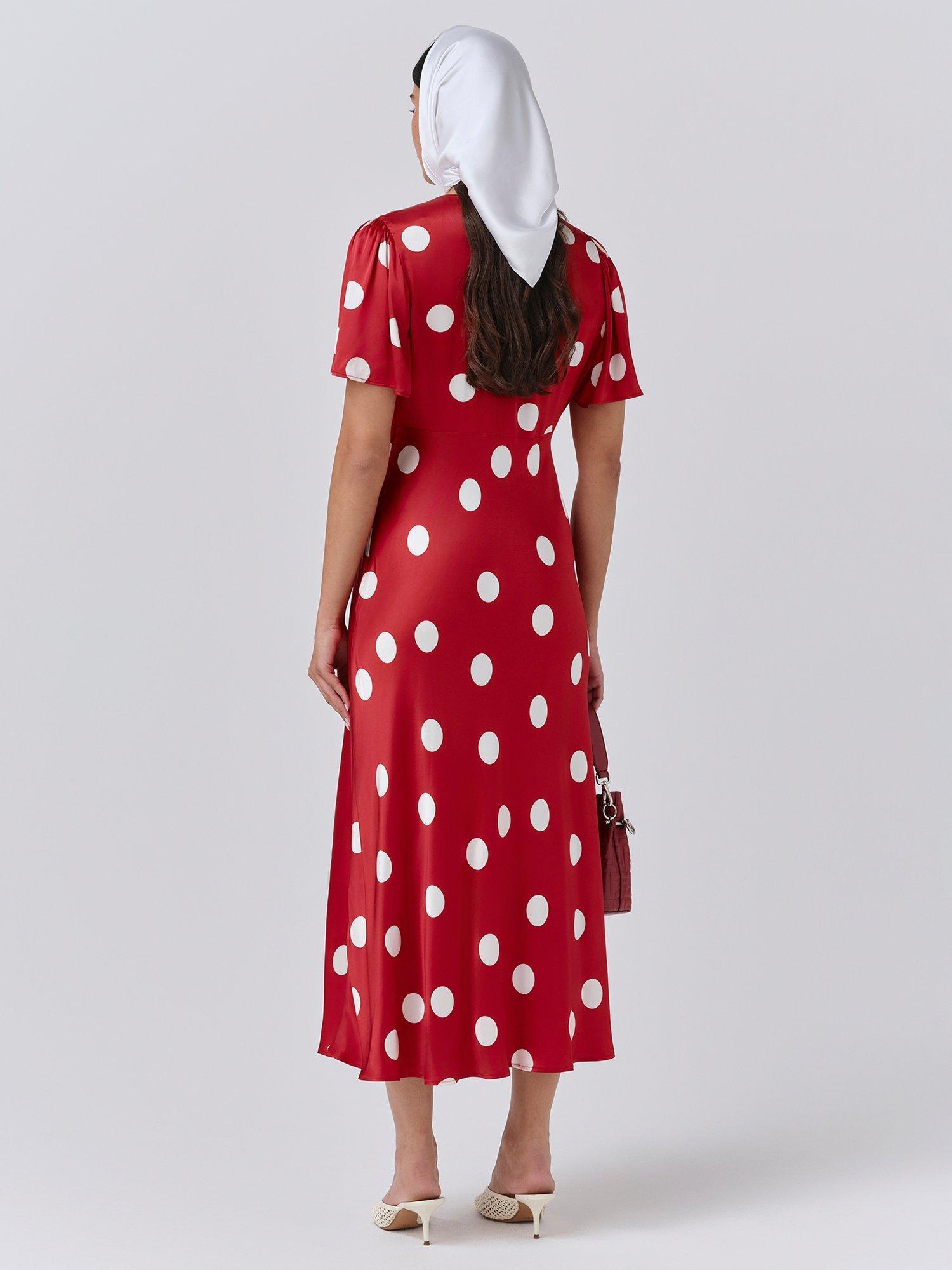Product image 5 of 5, which shows Ghost Elizabeth Polka Dot Dress, Red Spot, XS